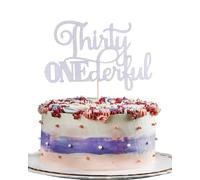 Thirty Onederful Cake Topper - Silver Glitter Happy 31st Birthday Party Cake Decoration,Thirty One Cake Topper, Photo Booth Props