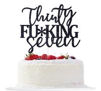 Thirty Seven Cake Topper, Happy 37th Birthday Cake Topper, Cheers to 37 Years Old, Funny 37th Birthday Party Decorations, Black Glitter