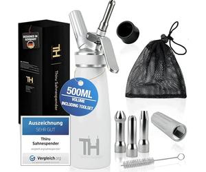 Thiru Cream Dispenser with Toolbox - Note Very Good - Test for 100 Days - Cream Syphon with eBook and 3 Stainless Steel Nozzles - Cream Syphon for Whipped Cream, Espuma and Hot Food (Snow White)