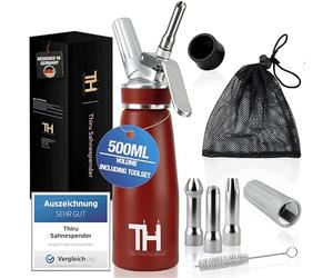 Thiru Cream Dispenser with Toolbox - Syphon for Whipped Cream, Espuma & Hot Food - Includes eBook & 3 Stainless Steel Nozzles - Tested for 100 Days (Red)