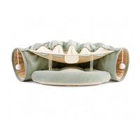 This 2-in-1 indoor cat tunnel and cat bed is specially designed for Birman cats, featuring hanging balls and a soft, warm pet sleeping environment. teal