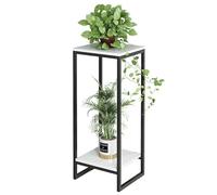 This 2 Tier Metal Plant Stand Indoor Outdoor Flower Pot Shelf, Rustproof Square Planter Display Storage Rack for Home Garden Patio Bathroom Living Room,White,75cm/29（White-75cm/29.5H）