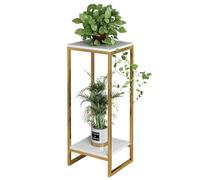 This 2 Tier Metal Plant Stand Indoor Outdoor Flower Pot Shelf, Rustproof Square Planter Display Storage Rack for Home Garden Patio Bathroom Living Room,White,75cm/29（Gold-75cm/29.5H）