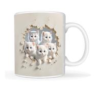 This 3D White Cats Breaking Through The Wall Coffee Mug 11 Oz - Cute Cat Lovers Gift, Perfect for Pet Owners and Animal Enthusiasts