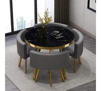 This 90cm Office Table and Chair Set, Modern Leather Dining Table for Living Room Kitchen, Solid Wood Round Coffee Table Reception, 5-Piece Set