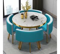 This 90cm Solid Wood Round Table and Chair Set 5-Piece Modern Leather Office Reception Dining Living Room Kitchen Leisure