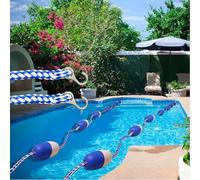This 9FT-100FT Swimming Pool Safety Rope with Floats & Hooks, Durable Pool Divider for Lane Marking & Hazard Warning, Ideal for Home Pools, Water Parks, Hotels - Blue & White (70ft/21.3m)