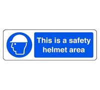 This A Safety Helmet Area - safety sign - 1.2mm Rigid plastic for indoor/outdoor usage (450mm x 150mm) Viewing Distance within 7m.