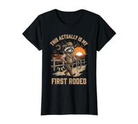 This Actually is My First Rodeo Raccoon Cowboy Western Rodeo Value Graphic T-Shirt, Women, Black, XL