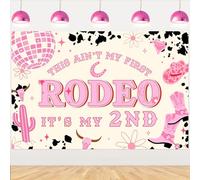 This Ain't My 1st Rodeo It's My 2nd Girl Birthday Backdrop Disco Cowgirl Second Birthday Decorations Western Cowgirl Rodeo 2nd Bday Backdrop Banner for Girls Bday Party Supplies