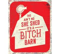 This Ain't No She Shed It's a Bitch Barn Wall Decor Art Print with a Red Background Artwork Tin Sign 6x8 Inch