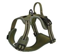 This anti-pull dog harness is designed specifically for Old English Sheepdog. It features a handle, adjustable reflective vest-style design, and is made of breathable, thickened nylon. green M