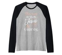 This Aunt Runs On Jesus and Gardening Raglan Baseball Tee