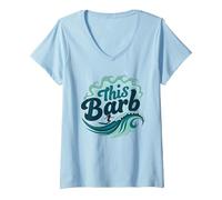This Barb: Surfer Girl Ocean Wave Retro V-Neck T-Shirt, Women, Baby Blue, XL