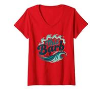 This Barb: Surfer Girl Ocean Wave Retro V-Neck T-Shirt, Women, Red, L