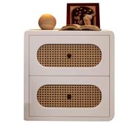 This Bedside Table with Two Wicker Drawers and a Small Wooden Side Table. Suitable for Living Rooms, Bedrooms, Sofas, and Other Spaces. Mid-century Modern Style.(B,45cm(17.71in))