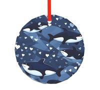 This Blue Killer Whale Patterns Christmas Round Glass Pendant is Perfect as a Christmas Tree Ornament, Birthday