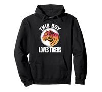 This Boy Loves Tigers, Retro Sunset Tiger for Kids & Men Pullover Hoodie