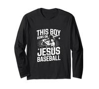 This Boy Runs On Jesus and Baseball Faith Long Sleeve T-Shirt