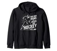 This Boy Runs On Jesus And Hockey Christian Ice Hockey Zip Hoodie