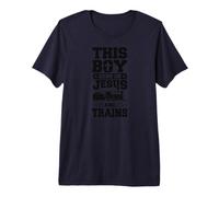 This Boy Runs On Jesus and Trains Christian Train Buff Premium T-Shirt
