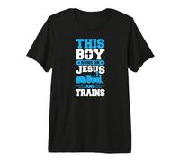 This Boy Runs On Jesus and Trains Christian Train Buff Premium T-Shirt