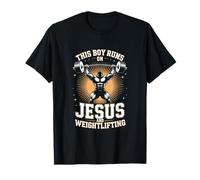 This Boy Runs On Jesus and Weightlifting Gym Fitness T-Shirt