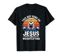 This Boy Runs On Jesus and Weightlifting Gym T-Shirt