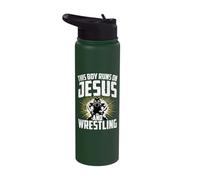 This Boy Runs on Jesus and Wrestling Christian Athlete Stainless Steel Insulated Water Bottle