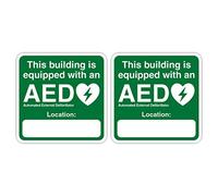 This Building is Equipped with an AED (automated External defibrillator) Signs Size 150mm x 150mm Self Adhesive Vinyl Stickers Pack of 2