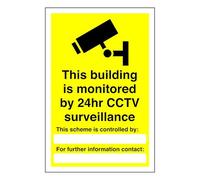 This building is monitored by 24hr CCTV sign - High tack self-adhesive sticker (200mm x 150mm) Viewing Distance within 5m.
