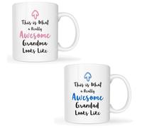 This Christmas Gifts Grandparent Coffee Mug from Granddaughter Grandson, This is What a Really Awesome Grandma/Grandad Looks Like Birthday Gifts Idea for Grandparent Cup Set, White 11 Oz