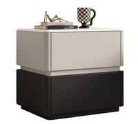 This Classic Square Nightstand with Drawers, Wooden Bedside Cabinet for Bedroom, Sidewall Design/Hidden Handles, No Assembly Required, Living Room Storage Cabinet(A)