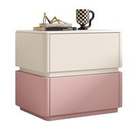 This Classic Square Nightstand with Drawers, Wooden Bedside Cabinet for Bedroom, Sidewall Design/Hidden Handles, No Assembly Required, Living Room Storage Cabinet(A)
