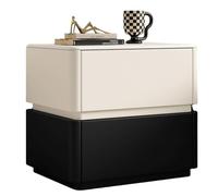 This Classic Square Nightstand with Drawers, Wooden Bedside Cabinet for Bedroom, Sidewall Design/Hidden Handles, No Assembly Required, Living Room Storage Cabinet(A)