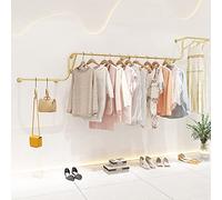 This Clothing Store Display Stands Retail Gold Garment Racks,Modern Simple Wall Mounted Clothing Hanging Shelf System,Multipurpose Metal Pipe Hanging Bar,Clothes Racks