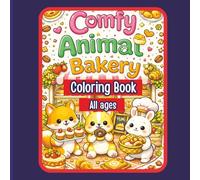 This Coloring book Title is "Comfy Animal Bakery". Stress relieving artwork. Relaxation and creative flow. Great gift idea for kids, teens, adults.