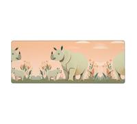 This Cute Rhinoceros Keyboard and Mouse pad, 12x31.5 inches in Size, is Designed for Computers, Consoles, Offices, and is Also Suitable for Games and Study.