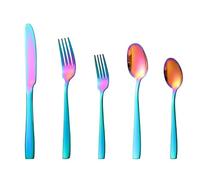 This Cutlery Flatware Cutlery Set, 5/20/30/40/50/60 Piece Stainless Steel Knife, Fork & Spoon Set - Square Handle, 5-Piece Mirror Finish Tableware Set,Rainbow-50 Piece Set for 10