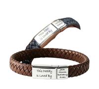 This Dad Is Loved By Custom Engraved Braided Leather Bracelet, Personalized Kids Name Stainless Steel Charm Bracelet, Father’s Day Custom Family Name Jewelry Gift