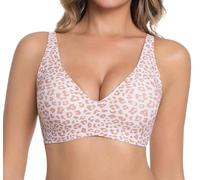 This deep V-neck seamless bra is specially designed for women and can easily create a fashionable low-neck T-shirt look (UK, Alpha, 3XL, 4XL, Regular, Regular, Off-white background with leopard print)