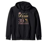 This Diva Makes 39 Look Fabulous 39th Birthday Queen B-day Zip Hoodie