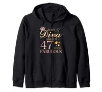 This Diva Makes 47 Look Fabulous 47th Birthday Queen B-day Zip Hoodie