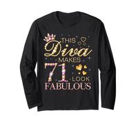 This Diva Makes 71 Look Fabulous 71st Birthday Queen B-day Long Sleeve T-Shirt