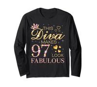 This Diva Makes 97 Look Fabulous 97th Birthday Queen B-day Long Sleeve T-Shirt