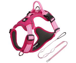 This dog harness and leash set is designed specifically for Pomeranian. It features an adjustable, pull-resistant harness with a 1.5-meter leash. red S