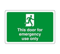 This door for emergency use only - safety sign - 1.2mm Rigid plastic for indoor/outdoor usage (150mm x 100mm) Viewing Distance within 3m.