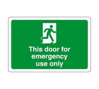 This door for emergency use only - safety sign - High tack self-adhesive sticker (300mm x 200mm) Viewing Distance within 7m.