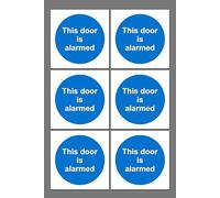 This door is alarmed sign - 100x100mm, pack of 6 stickers on A4 sheet