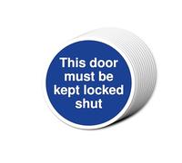 This Door Must Be Kept Locked Shut Fire Door Signs 80mm x 80mm Multi Pack Strong Adhesive Vinyl Stickers for Fire Door Safety (12)
